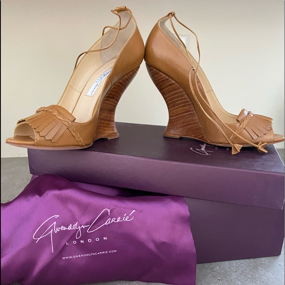 Gwendolyn Carrie open toe stacked wedge
